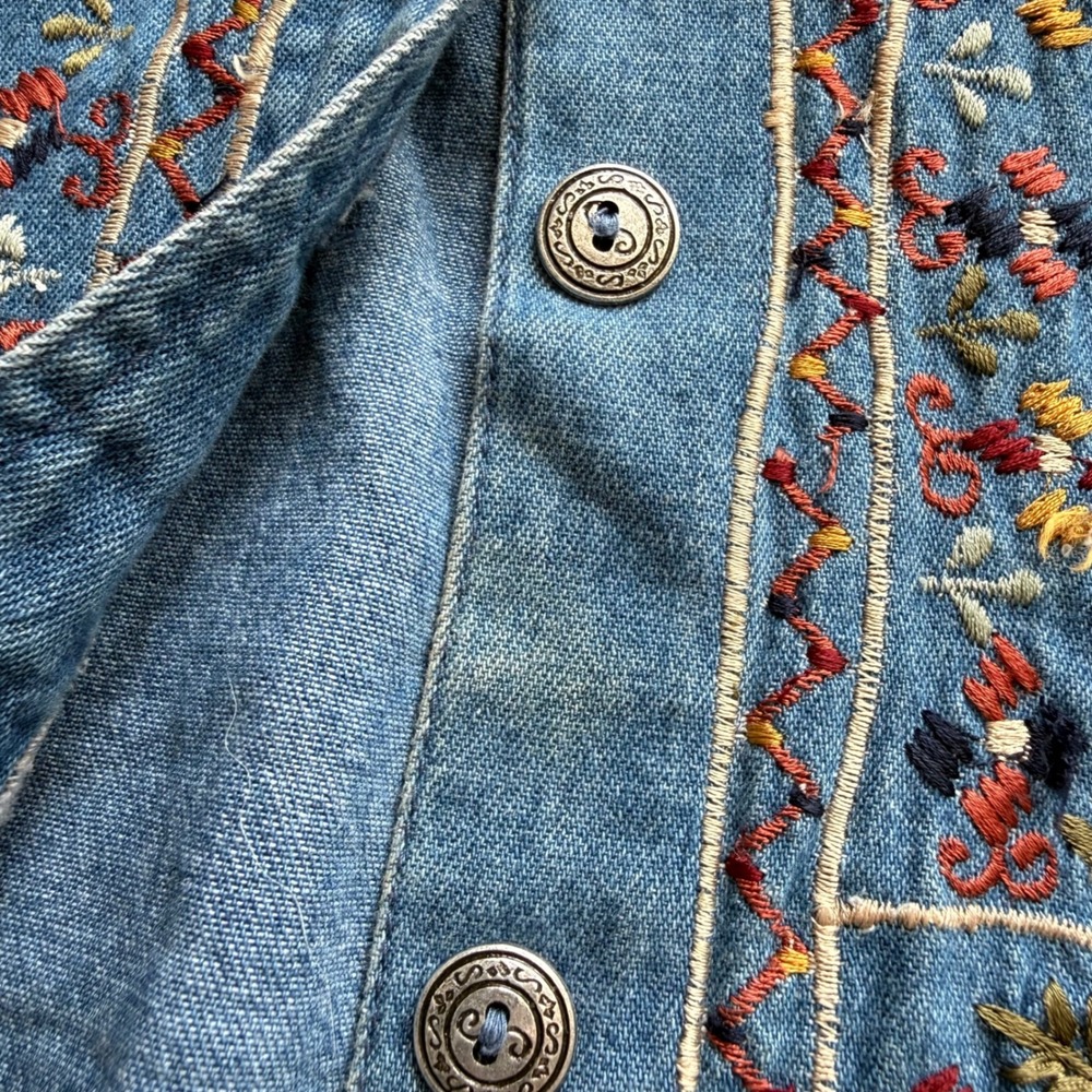 Embroidered Denim Vest Womens‎ PS Blue Floral Boho VTG 90s Festival Cottagecore - Picture 3 of 9